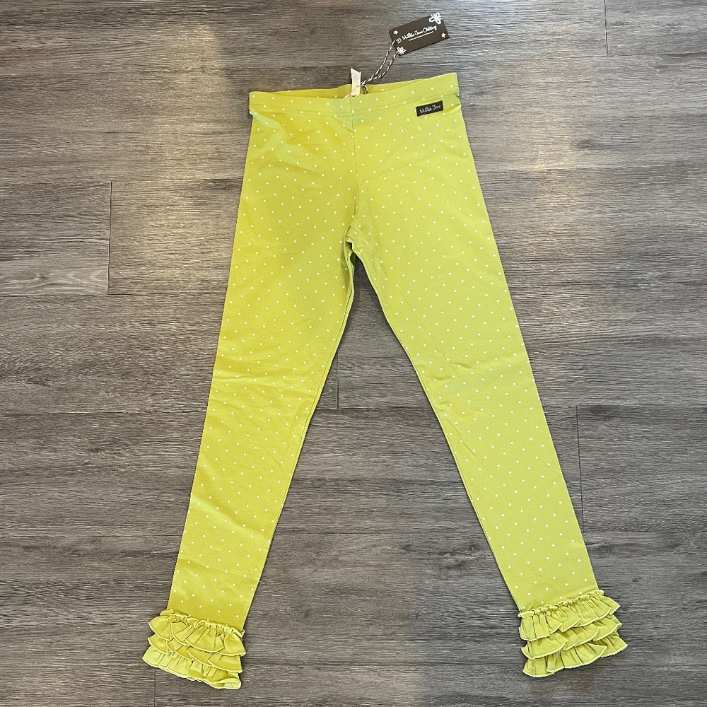 Matilda Jane brand new triple Ruffle Leggings pear chartreuse polka dot (size 14